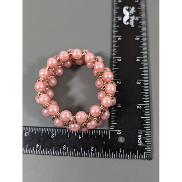 Pink Faux Pearl Woven Chain Bracelet Retro Evening Elegant 7" - Picture 7 of 7